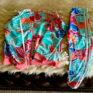 Girls, adidas tracksuit.